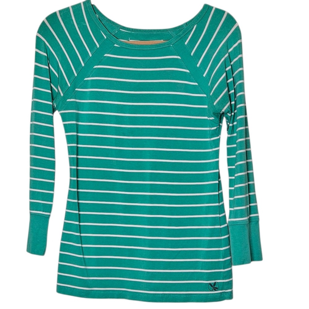 Carve Designs Striped 3/4 Sleeve Top Small Green White Casual Preppy Basic
